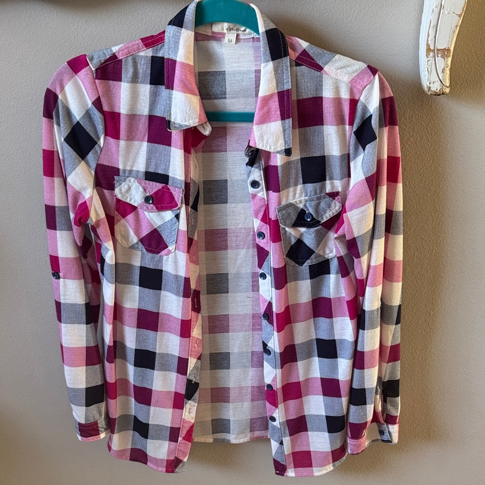WinWin Plaid Button Down Shirt - Pink, Blue, White